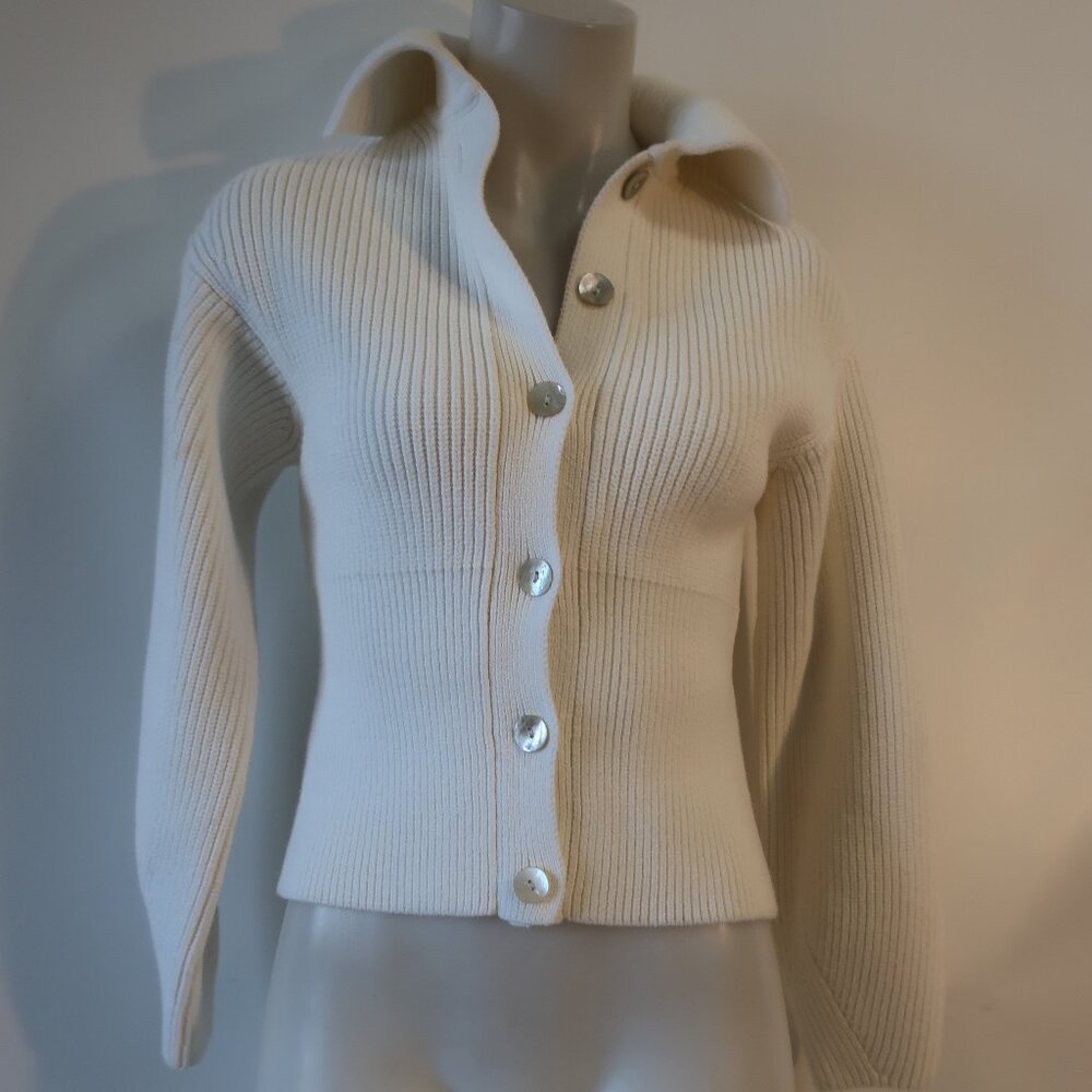Vince Cream Ribbed Button-Up Cardigan - Picture 2 of 9
